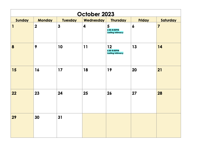 October 2023 Non-Faith Calendar
