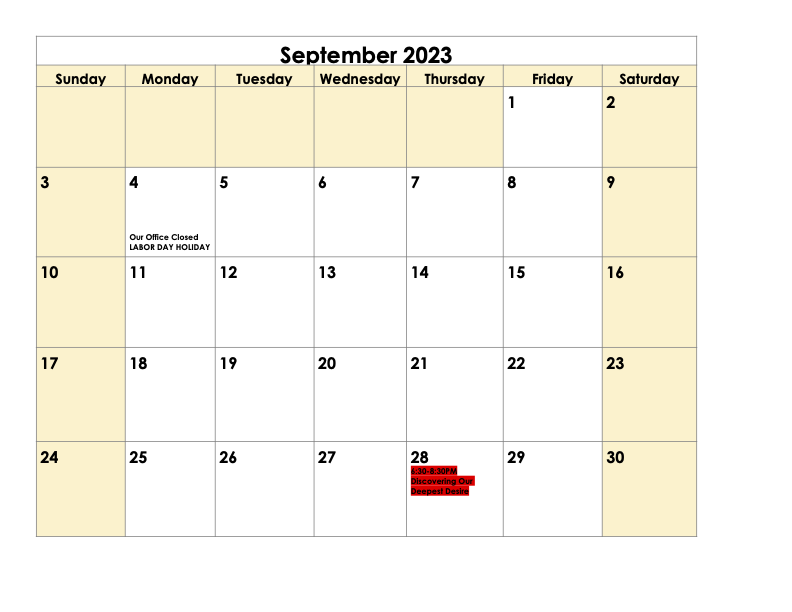 September 2023 Faith Calendar
