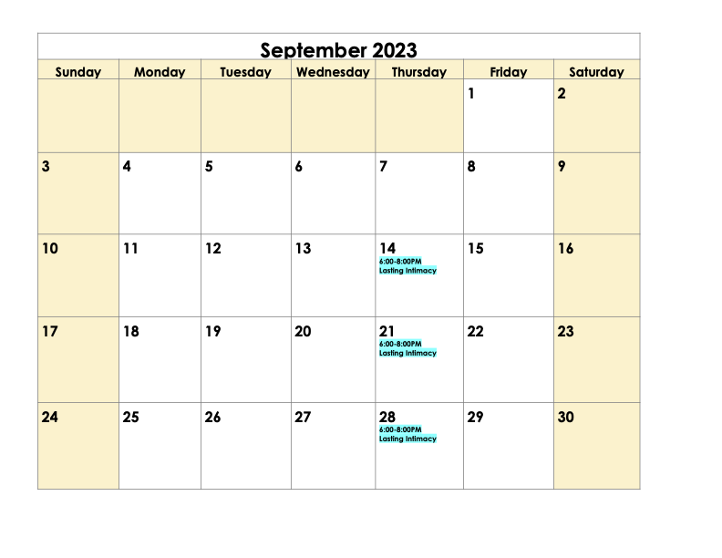 September 2023 Non-Faith Calendar