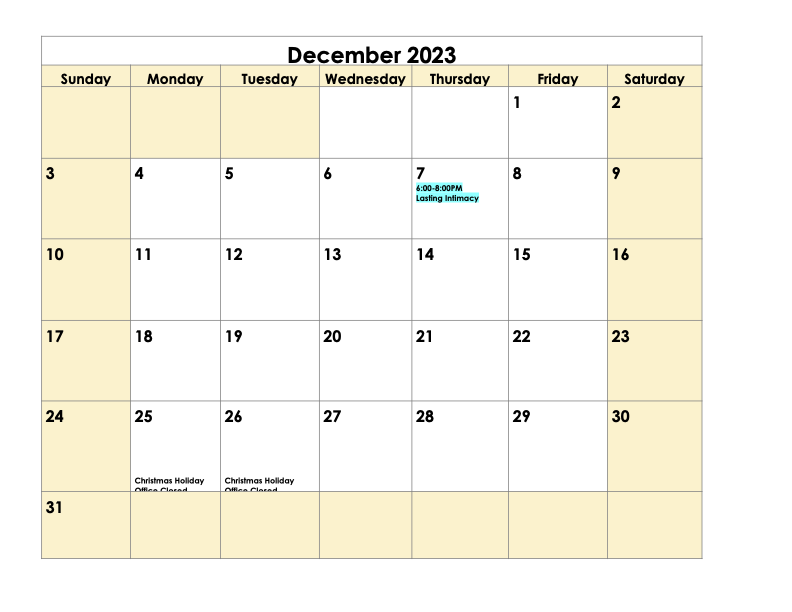 December 2023 Non-Faith Calendar